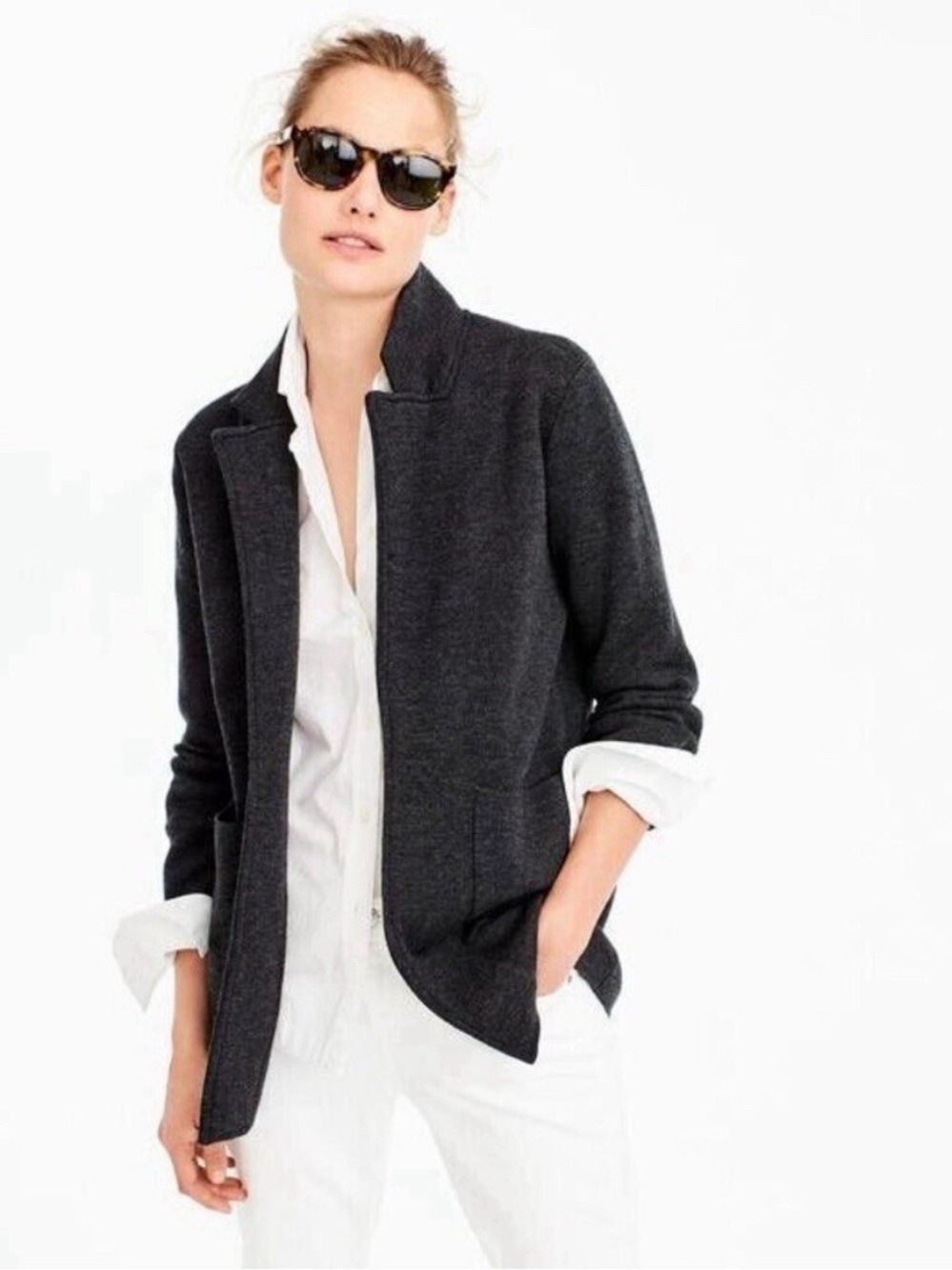 J. Crew Sophie Open Front Sweater Blazer Charcoal Gray XXS